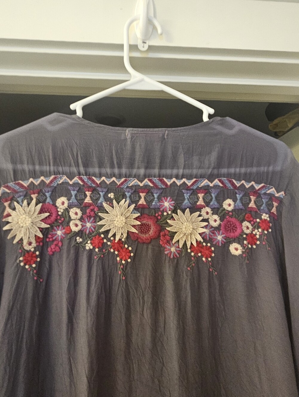 Johnny Was Gray Sheer Floral Embroidered Tunic-Medium - Picture 6 of 10